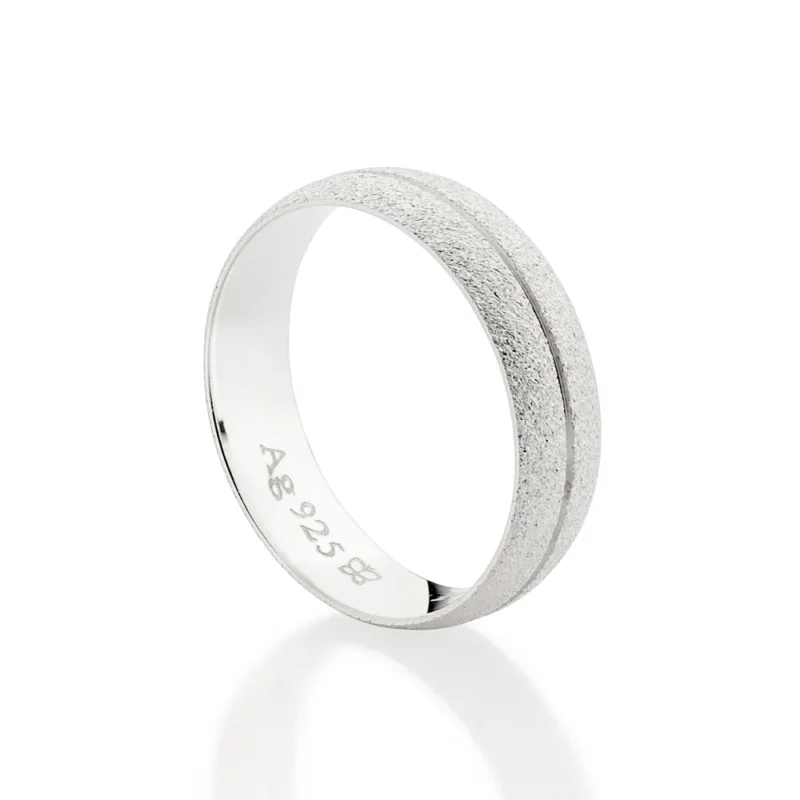 Aliança Diamantada Rommanel de Prata 925 Friso 5mm