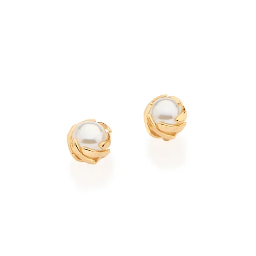 Brinco Solitário Rommanel Banhado A Ouro 18k Com Pérolas Sintéticas