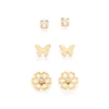 Kit 3 Brincos Rommanel Borboleta Flor Solitário Banhado A Ouro 18k Zircônias 527229