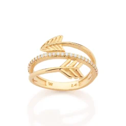 Anel Rommanel Aro Triplo Flecha Banhado A Ouro 18k Com Zircônias 513584