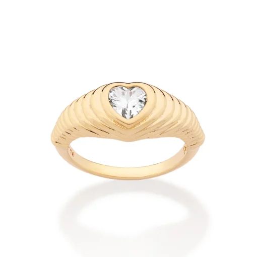 Anel Skinny Rommanel Coração Em Camadas Banhado A Ouro 18k Com Zircônia 513585