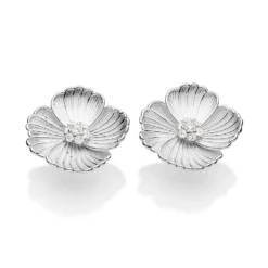 Brinco Rommanel Botão Flor de Prata Maciça 925 Com Zircônias 820265