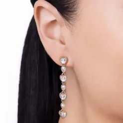 Brinco Rommanel Pêndulo Corações e Gotas Banhado A Ouro 18k Zircônias 527493