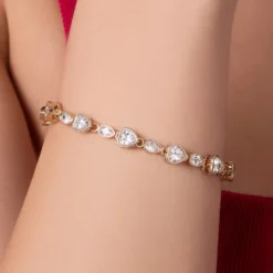 Pulseira Rommanel Corações Banhada A Ouro 18k Com Zircônias 552199