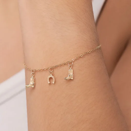 Pulseira Rommanel com Botas e Ferradura Banhada a Ouro 18k 19cm 552206