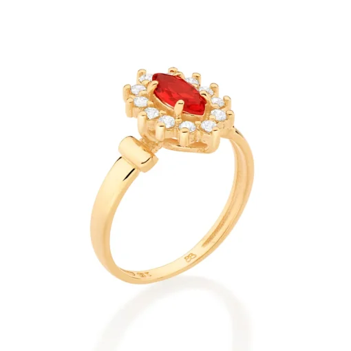 Anel de Formatura Rommanel Banhado a Ouro 18K com Zircônias e Cristal 513280