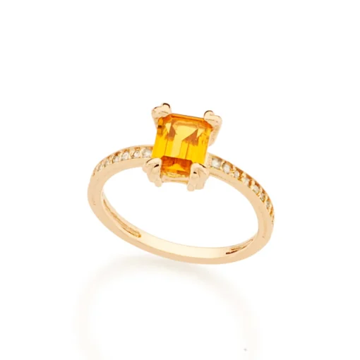 Anel Rommanel Banhado a Ouro 18k com Zircônias e Cristal Anel Rommanel Banhado a Ouro 18k com Zircônias e Cristal amarelo 512694