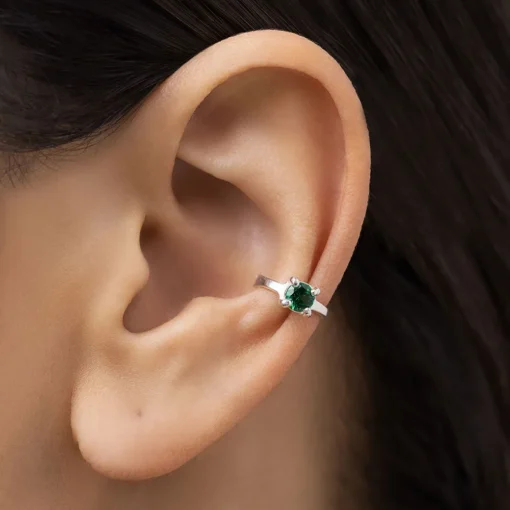 Brinco Rommanel Piercing de Pressão de Prata 925 com Zircônia Verde 820263
