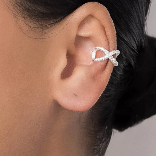 Brinco Rommanel Piercing de Pressão Infinito com Zircônias de Prata Maciça 925 820206