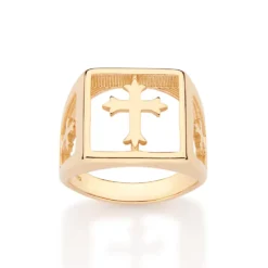 Maxi Anel Chevalier Vazado Rommanel Masculino Com Cruz Banhado A Ouro 18k 513586