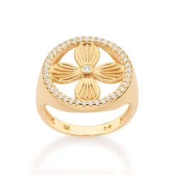 Anel Boho Com Flor Rommanel Ana Hickmann Banhado A Ouro 18k e Zircônias 513590