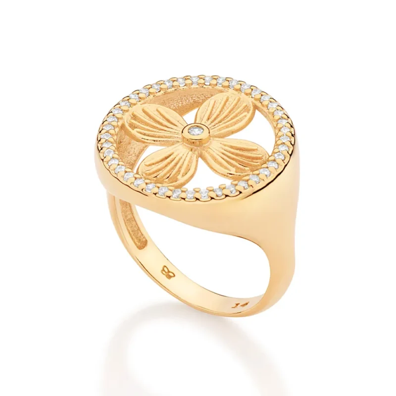 Anel Boho Com Flor Rommanel Ana Hickmann Banhado A Ouro 18k e Zircônias 513590