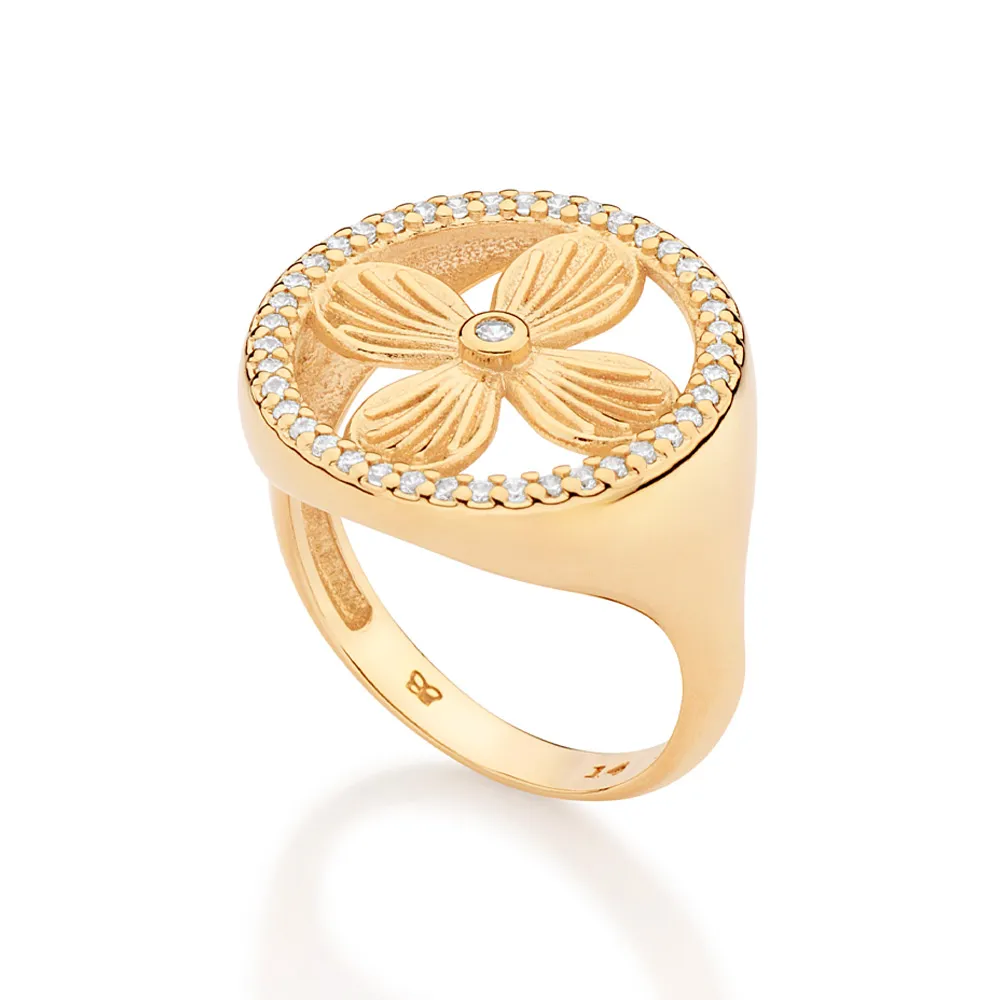 Anel Boho Com Flor Rommanel Ana Hickmann Banhado A Ouro 18k e Zircônias 513590