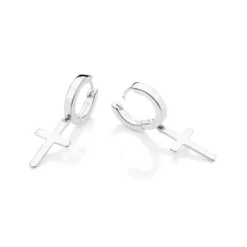 Brinco Argola Com Cruz Rommanel Masculino de Prata Maciça 925 820271