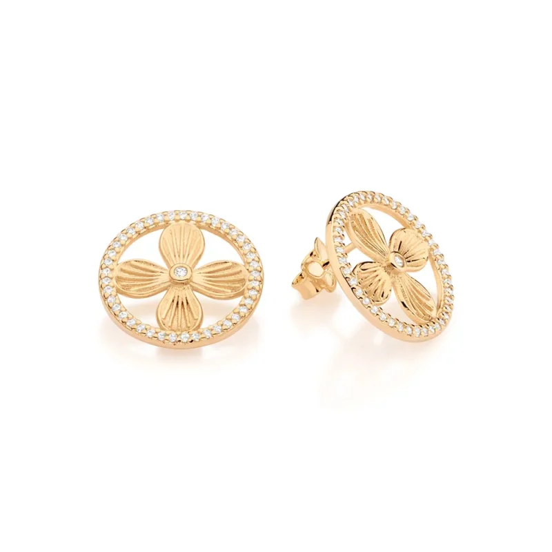 Brinco Boho Flor Rommanel Ana Hickmann Banhado A Ouro 18k Com Zircônias 527505