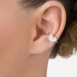 Brinco Piercing de Pressão Coração Rommanel de Prata Maciça 925 Com Zircônias 820273