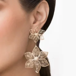 Maxi Brinco Flores Rommanel Ana Hickmann Banhado A Ouro 18k 527510