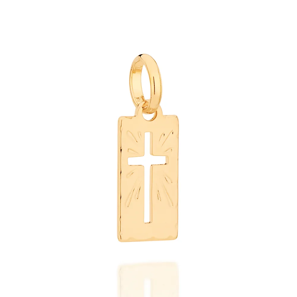 Pingente Cruz Rommanel Retangular Banhado A Ouro 18k 540004