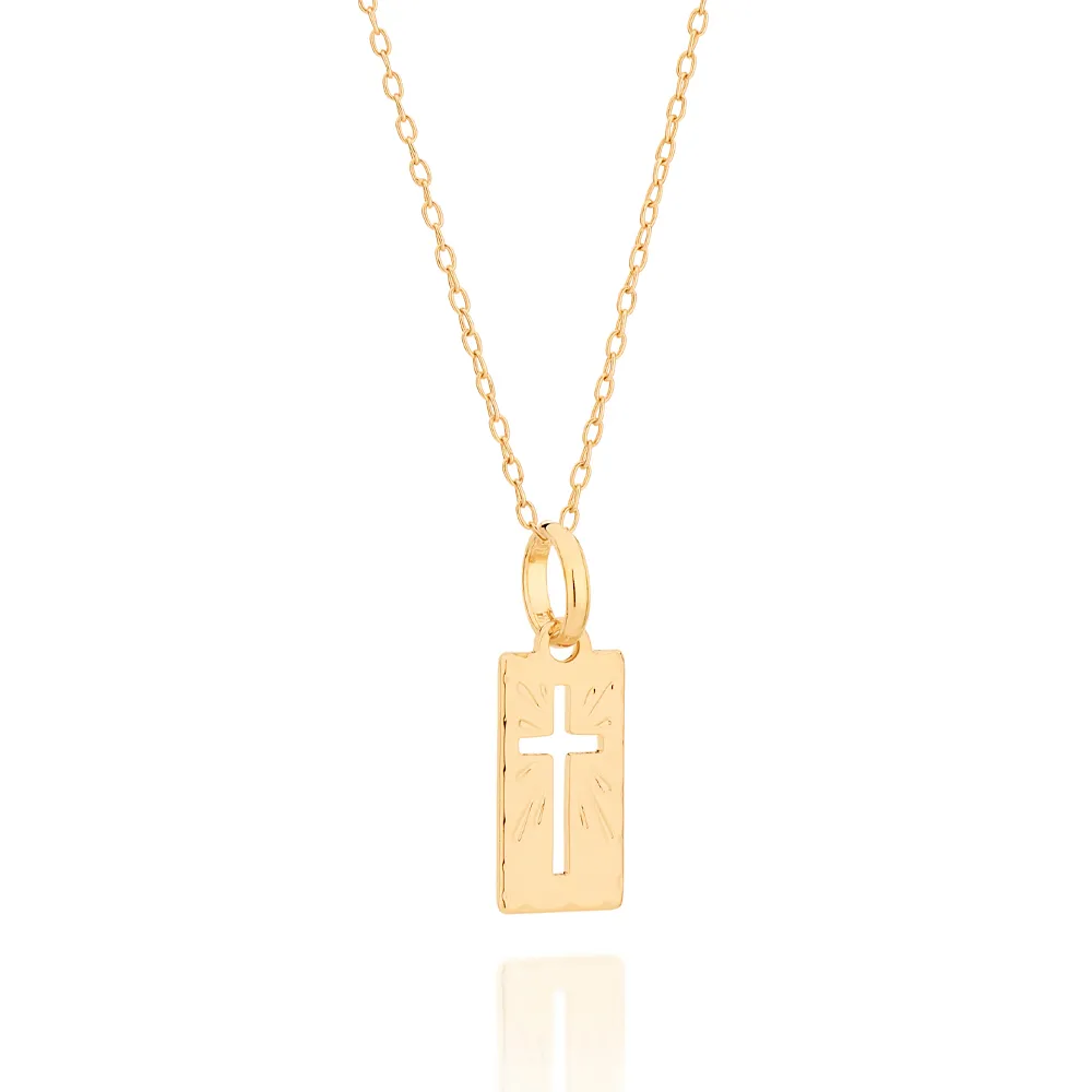 Pingente Cruz Rommanel Retangular Banhado A Ouro 18k 540004