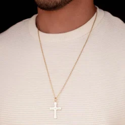 Pingente Cruz Vazado Rommanel Masculino Banhado A Ouro 18k 542952