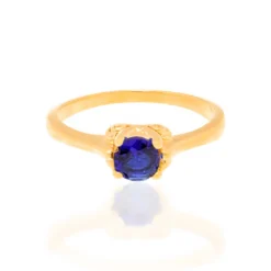 Anel Solitário Rommanel Banhado A Ouro 18k Com Cristal Azul 5125761404