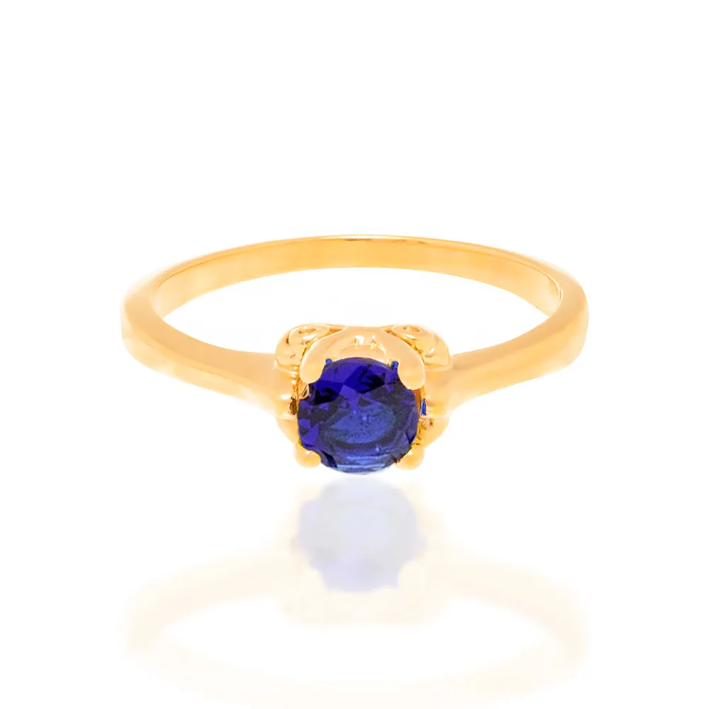 Anel Solitário Rommanel Banhado A Ouro 18k Com Cristal Azul 5125761404