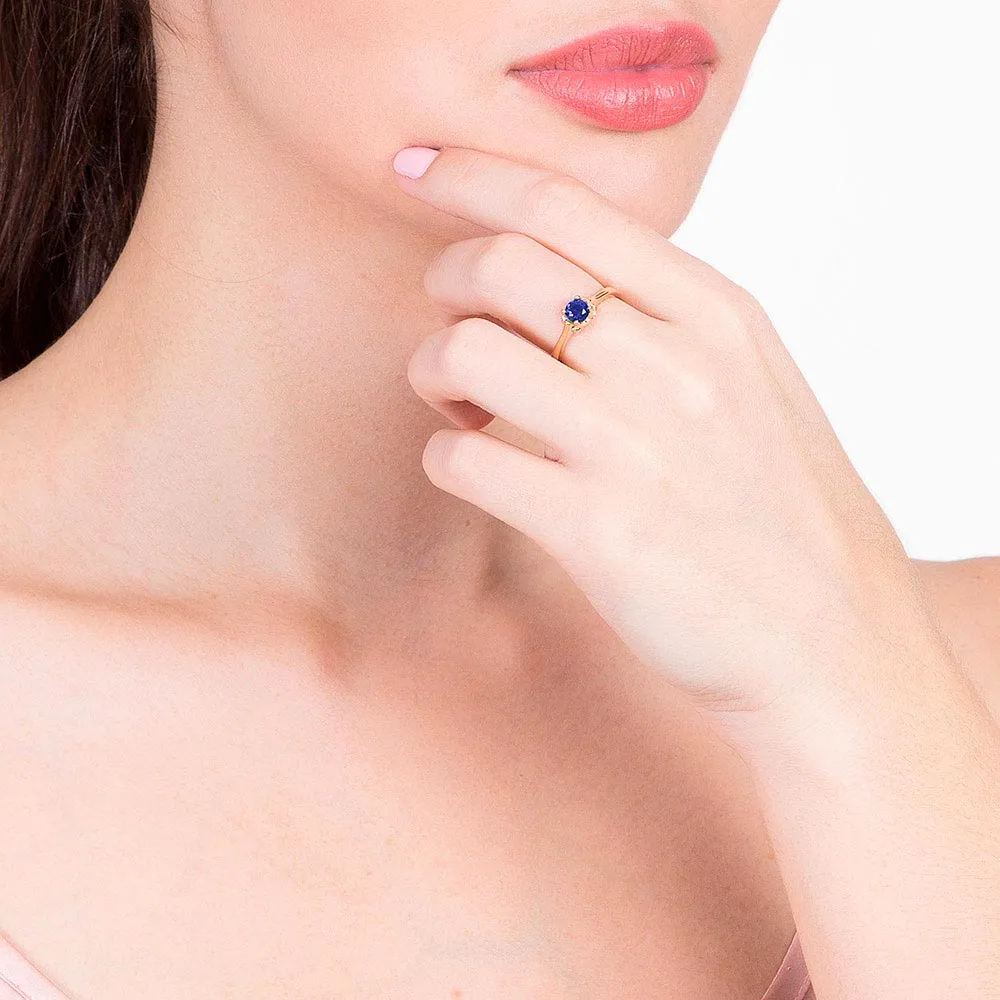 Anel Solitário Rommanel Banhado A Ouro 18k Com Cristal Azul 5125761404