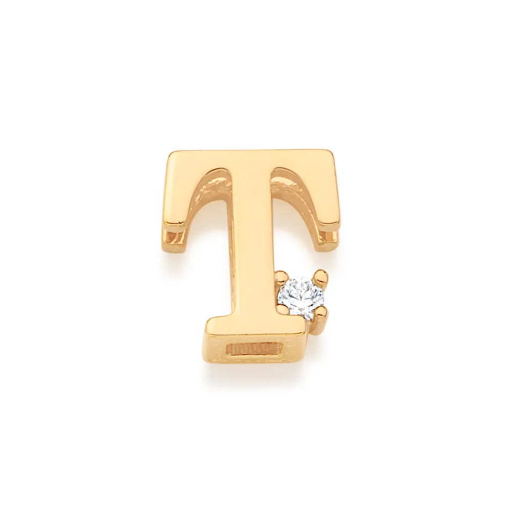 Pingente Letra T Rommanel Banhado A Ouro 18k Com Zircônia 5424790063