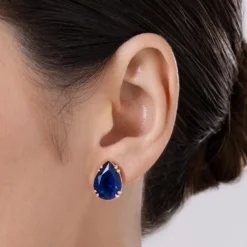 Brinco Solitário Gota Rommanel Ana Hickmann Azure Amore Banhado A Ouro 18k Cristais