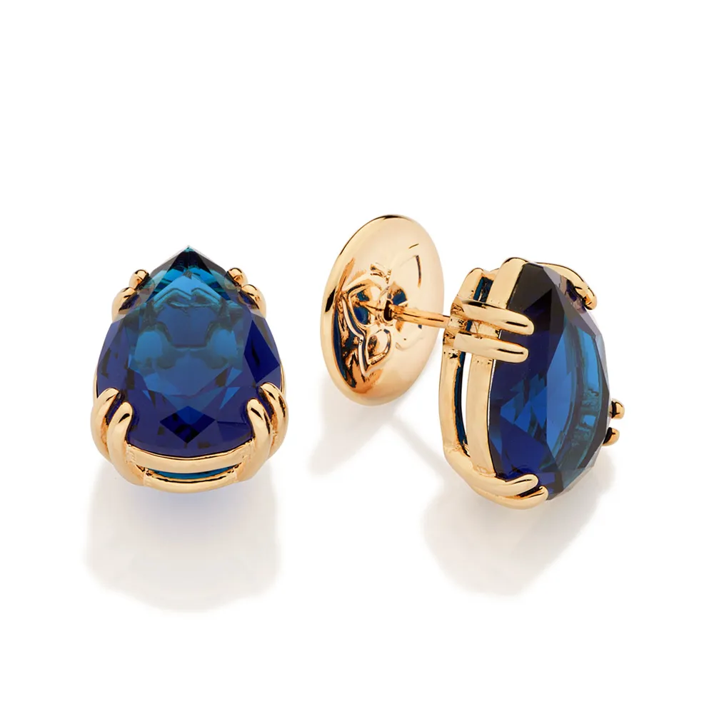 Brinco Solitário Gota Rommanel Ana Hickmann Azure Amore Banhado A Ouro 18k Cristais